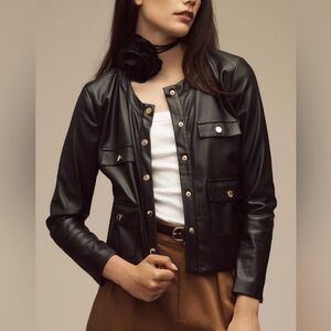 Anthropologie Bishop + Young Cropped Black Faux Leather Jacket Large